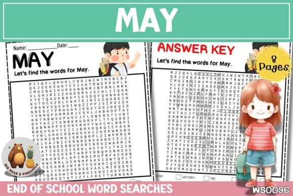 May End of School Word Searches Graphic 3rd grade By METINEE ART WORK