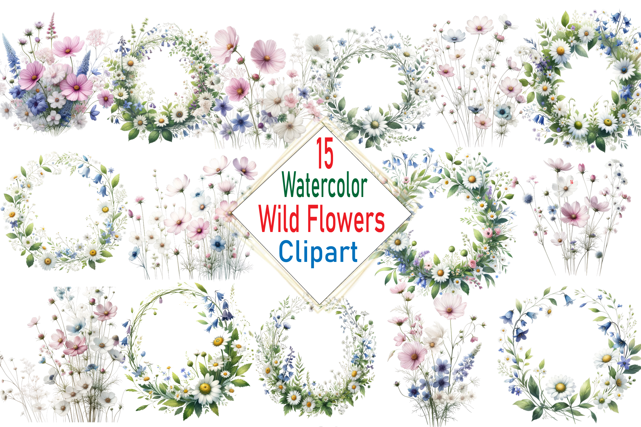 Watercolor Wild Flower Clipart Bundle Graphic by Print Market Designs ...