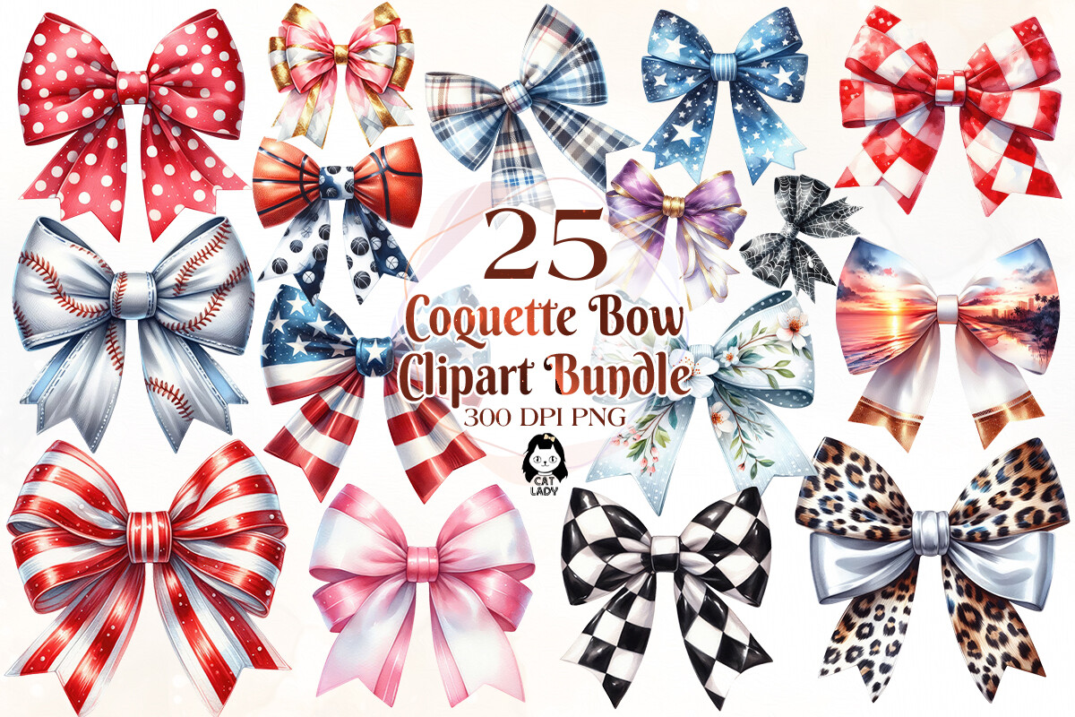 Coquette Bow Collection Clipart Bundle Graphic by Cat Lady · Creative ...