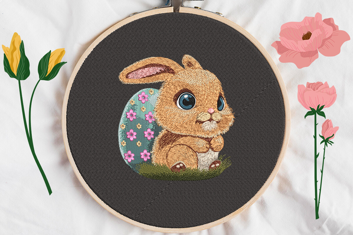 24 Rabit Cute Easter Rabit Embroidery · Creative Fabrica