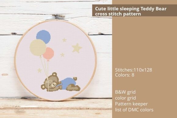 Cute Little Sleeping Teddy Bear X-stitch