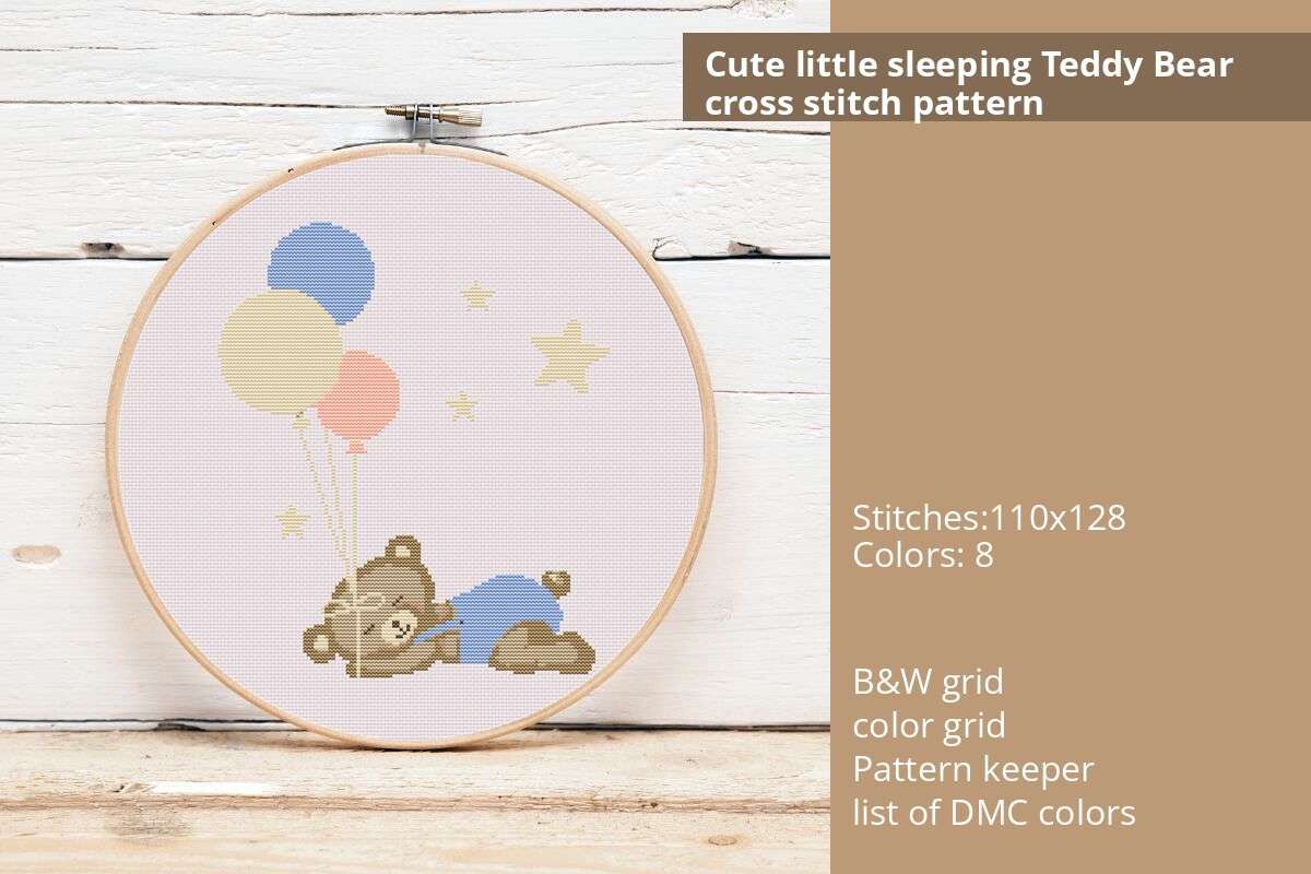 Cute Little Sleeping Teddy Bear X-stitch