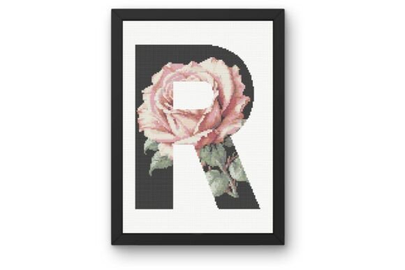 Pink Rose on Black R Monogram