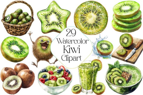 Watercolor Kiwi Clipart Grafik Druckbare Illustrationen Von Dream Print