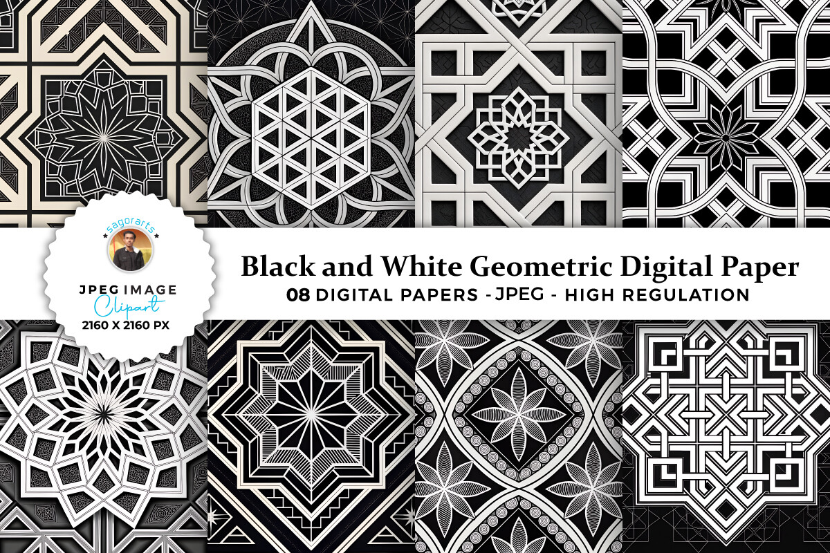 Black and White Geometric Digital Paper Graphic by sagorarts · Creative ...