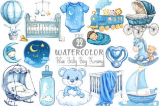 Blue Baby Boy Nursery Clipart Graphic by Graphics Bazar · Creative Fabrica