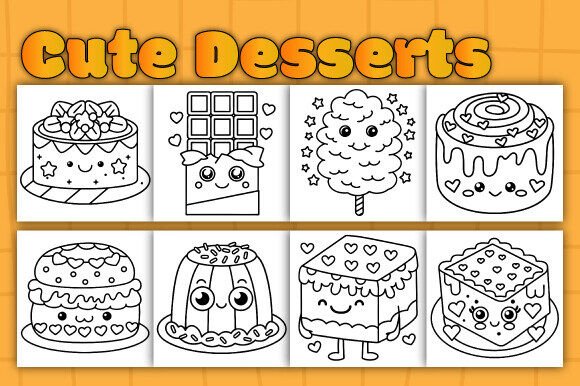 Cute Kawaii Desserts Coloring Pages