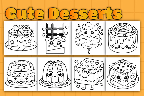 Cute Kawaii Desserts Coloring Pages