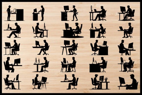 Office Worker Computer Silhouette Pack