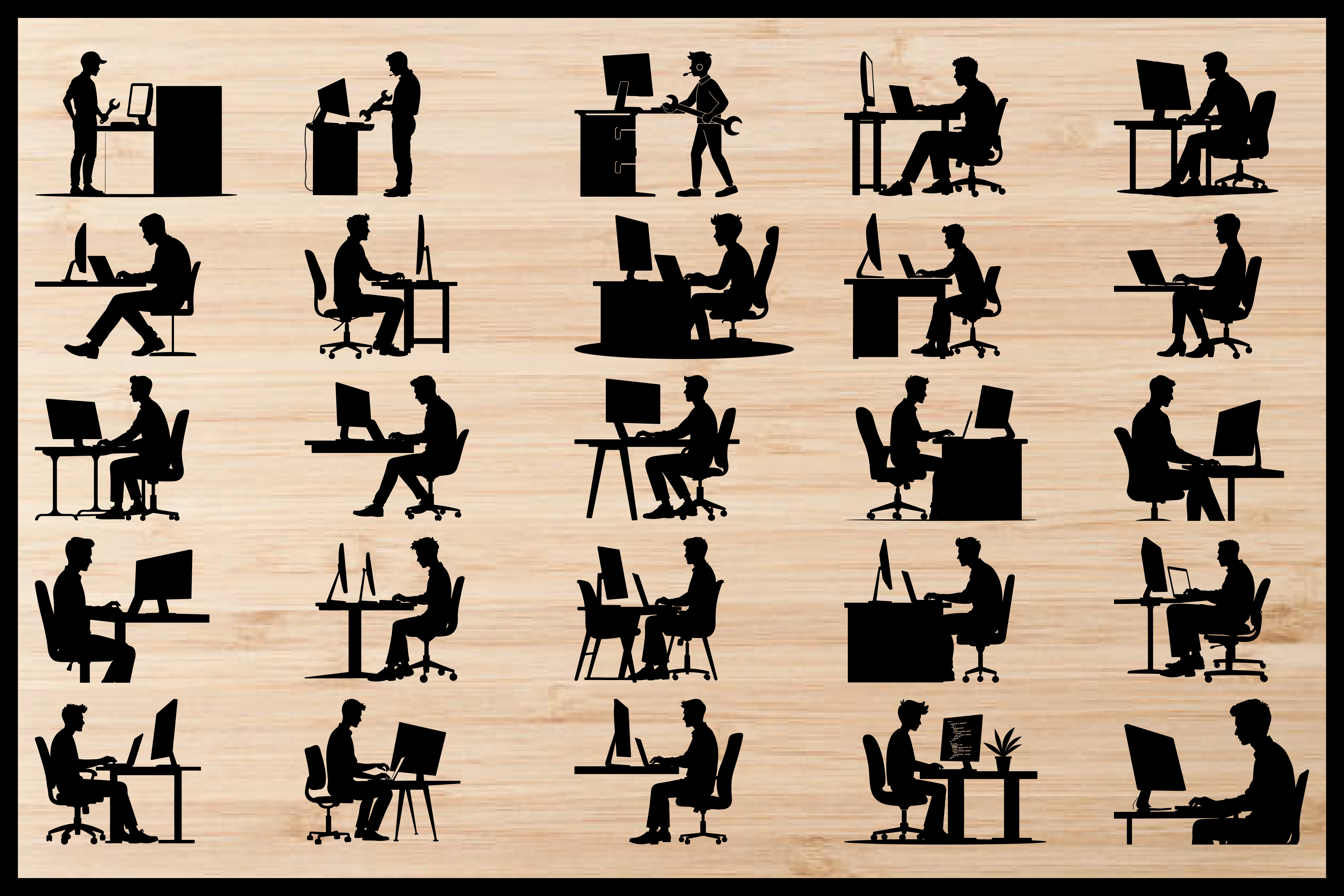 Office Worker Computer Silhouette Pack