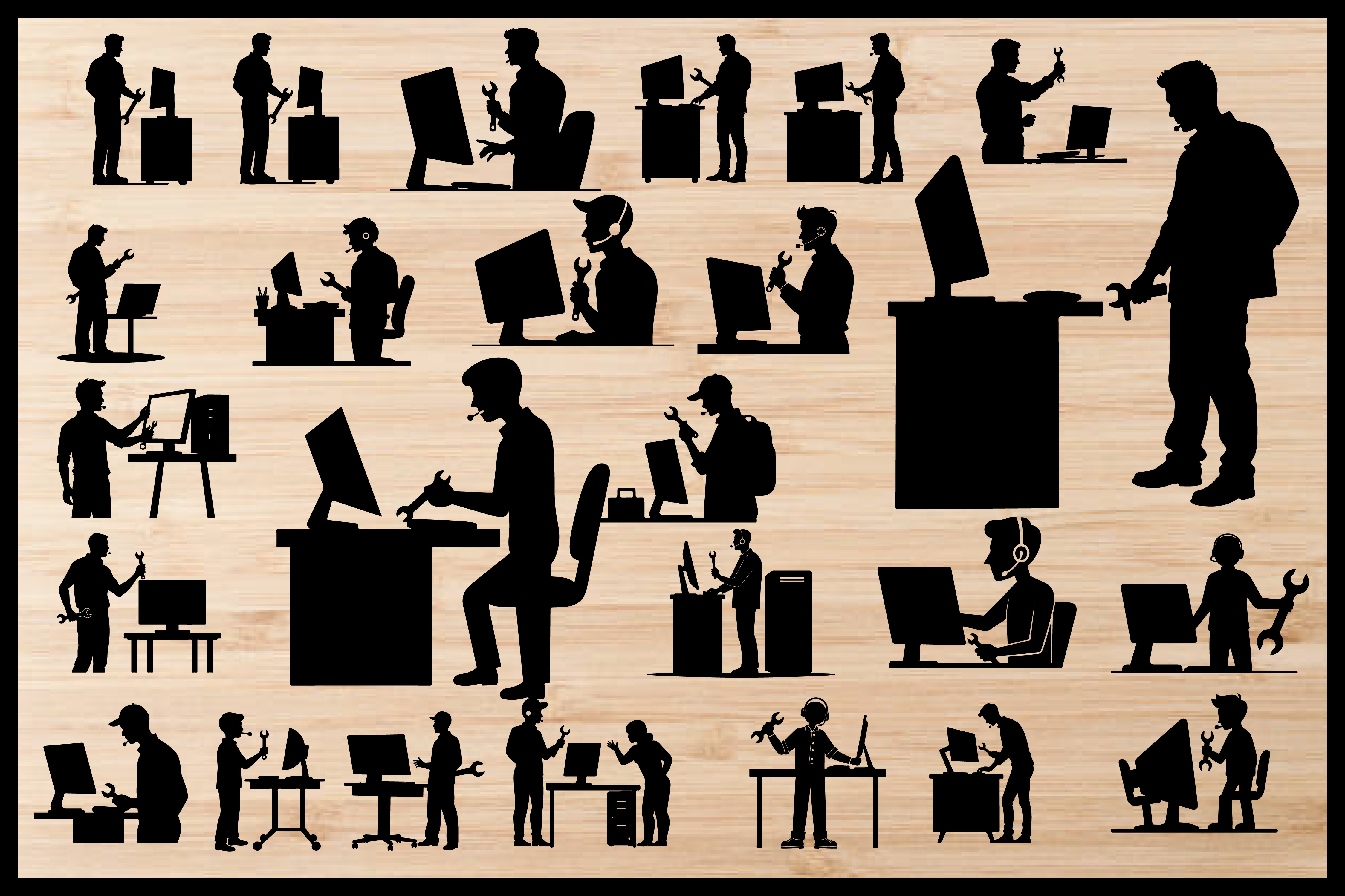 Office Worker Computer Silhouette Pack
