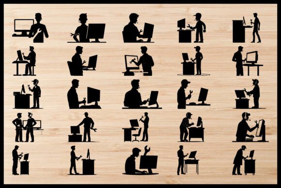 Office Worker Computer Silhouette Pack