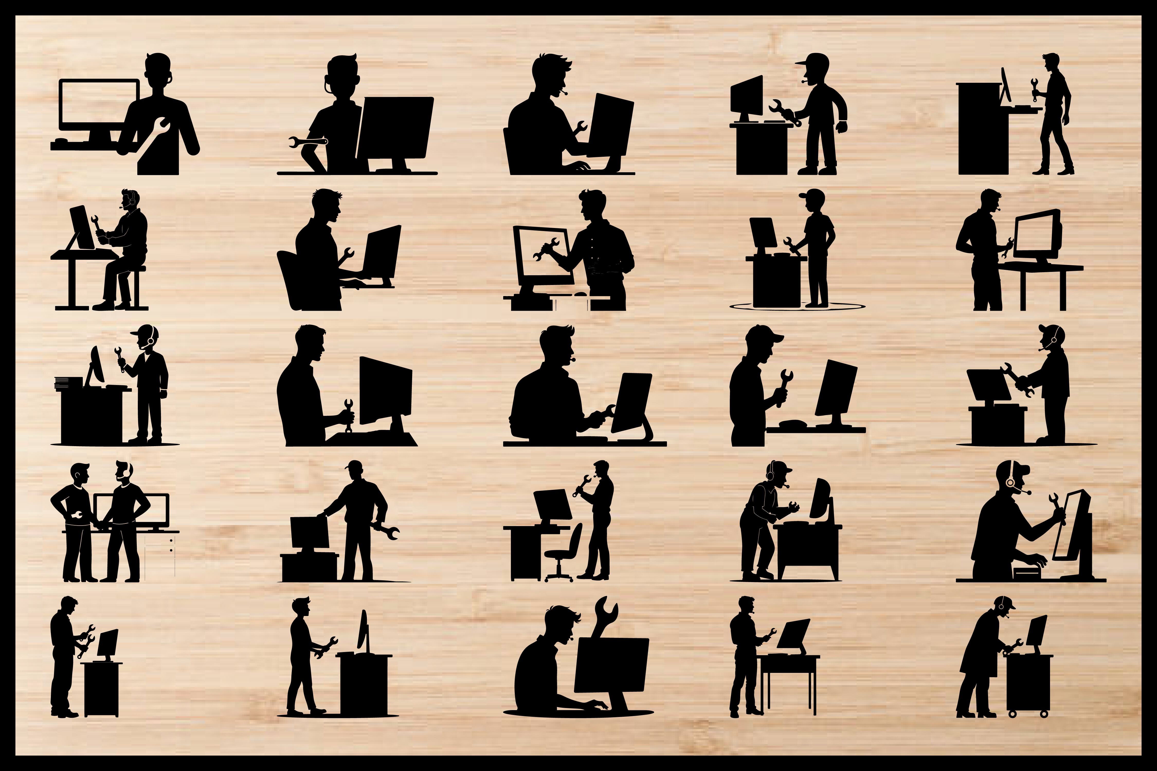Office Worker Computer Silhouette Pack