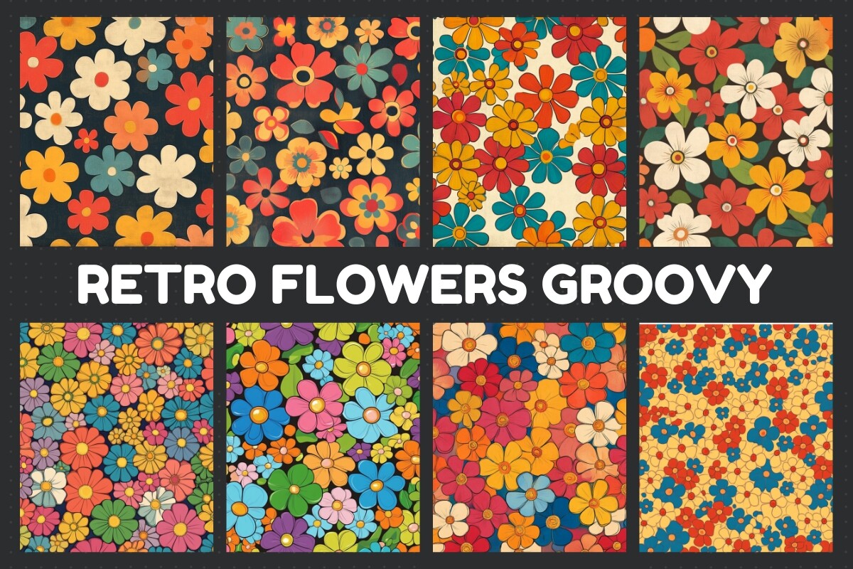 Retro Flowers Groovy Digital Paper Graphic by zahed6525 · Creative Fabrica