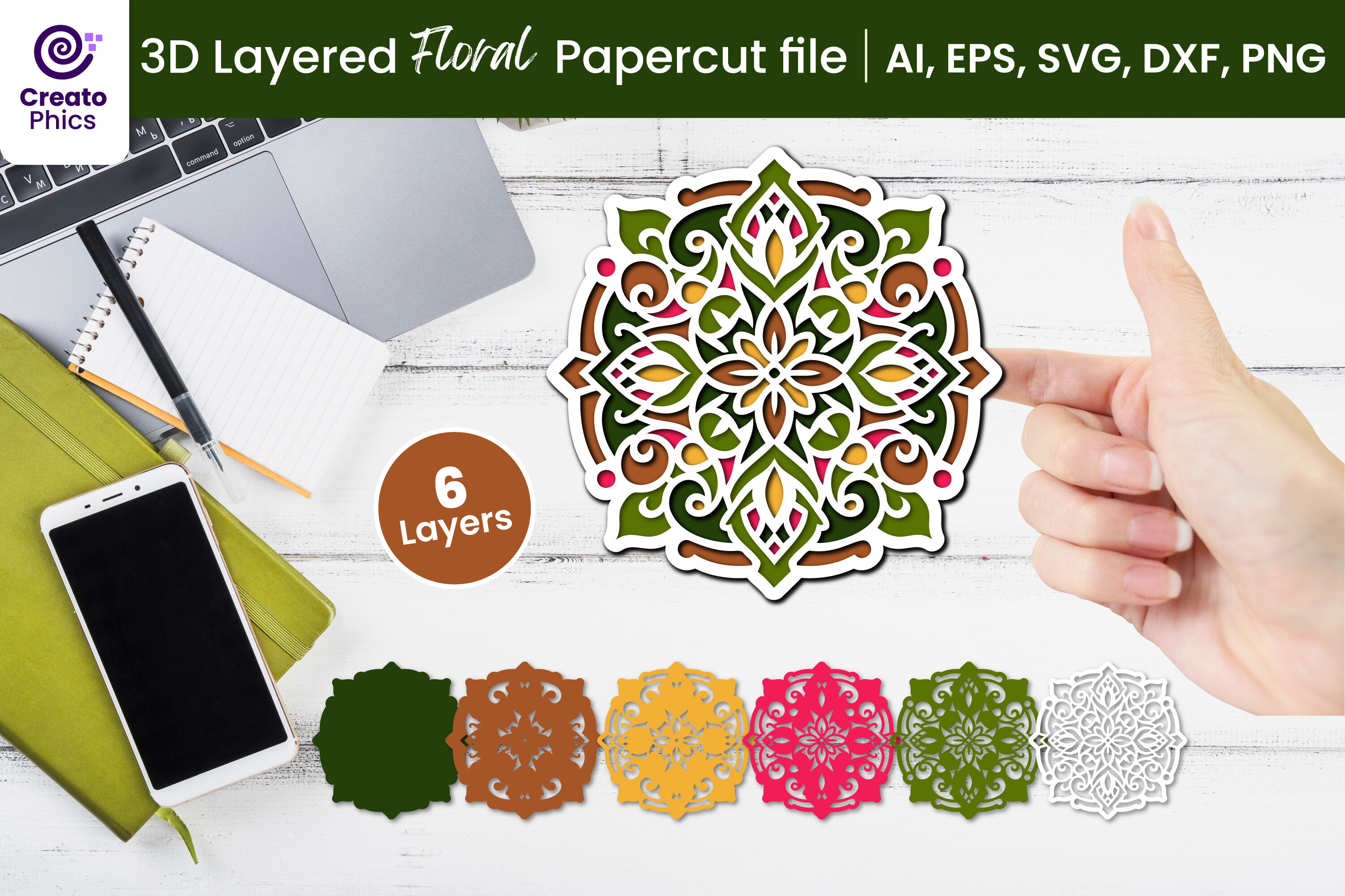 3D Layered Floral Paper Cutting SVG · Creative Fabrica