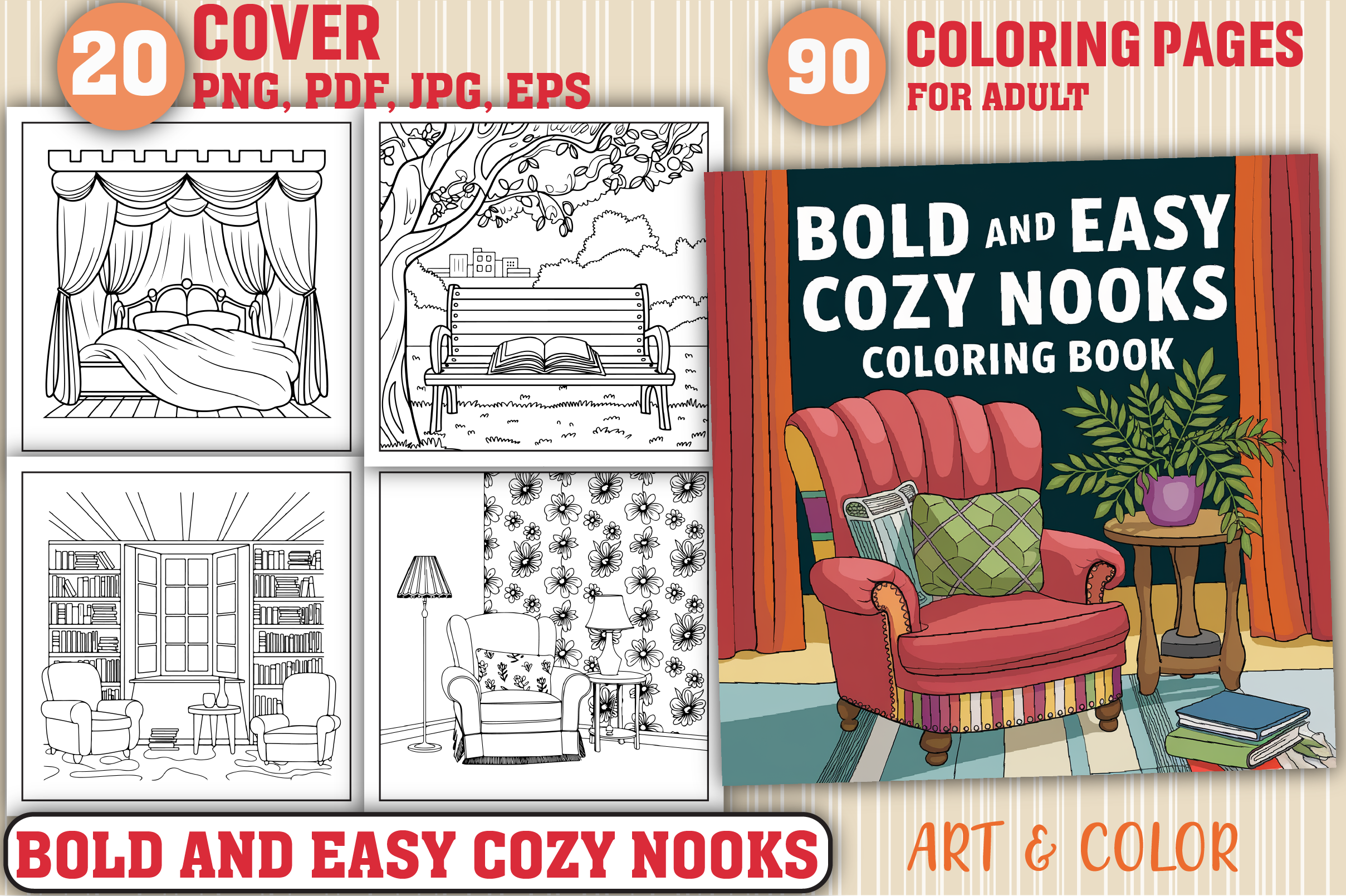 90 Bold & Easy Cozy Nooks Coloring Pages