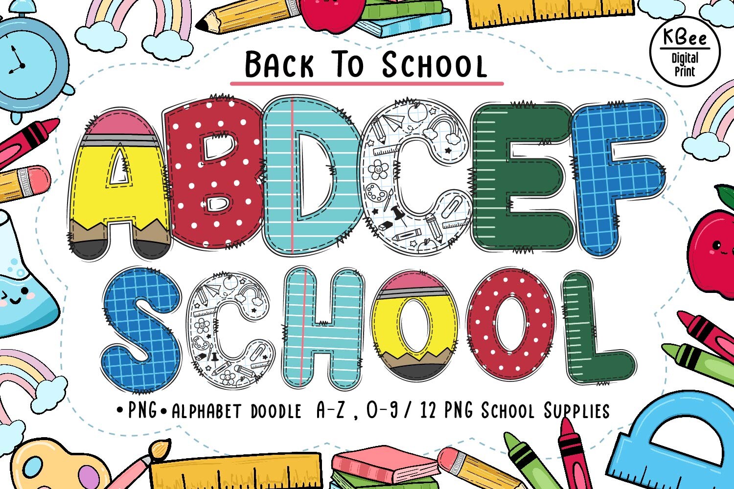 Back to School Doodle Alphabet Letters Graphic by KbeeDigitalPrint ...