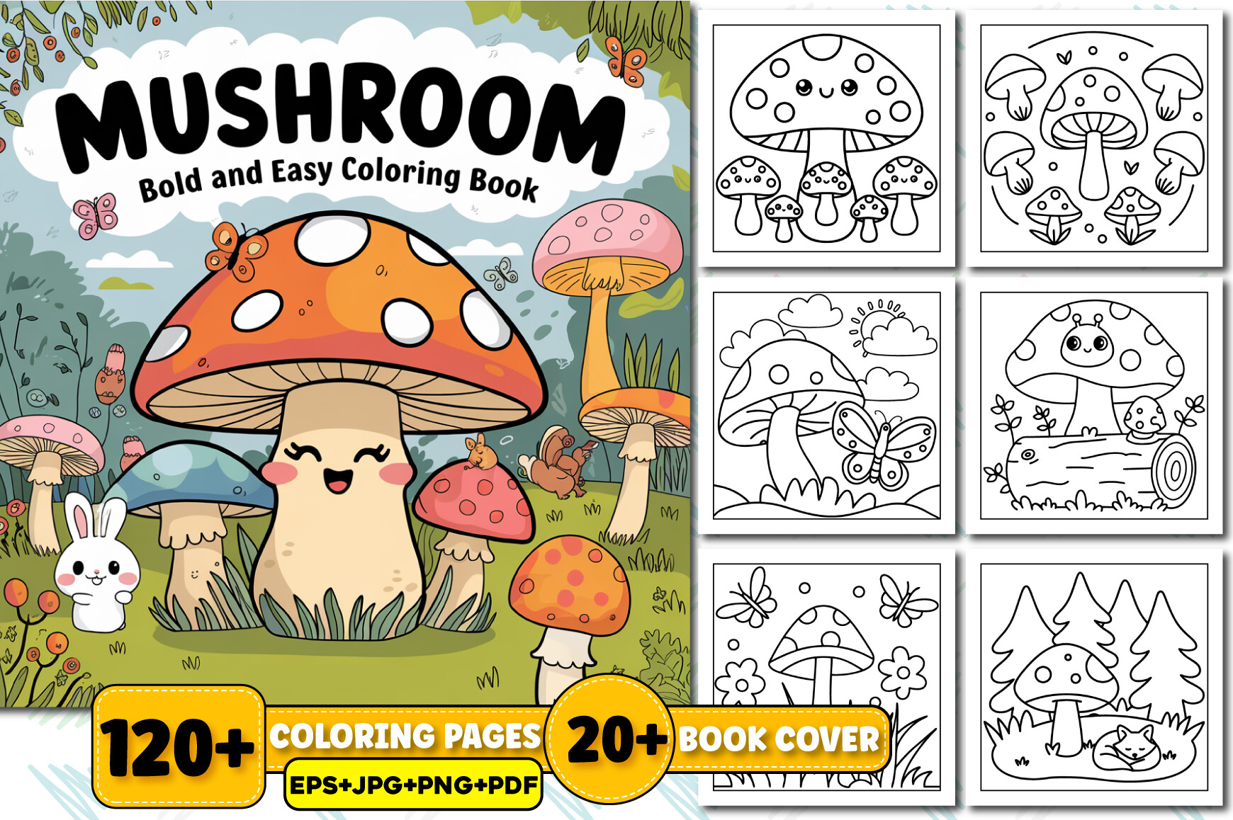 Bold and Easy Mushroom Coloring Book