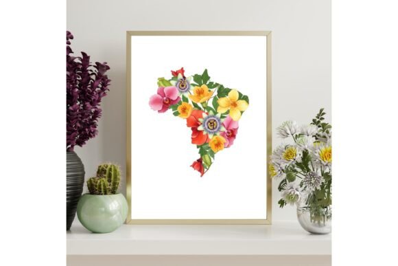 Brazil Map Tropical Flowers Printable