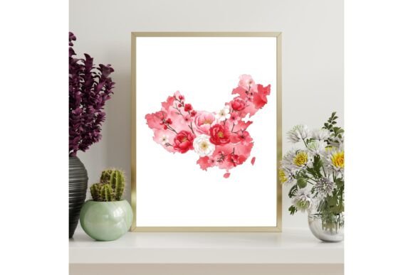 China Floral Map Printable Wall Art
