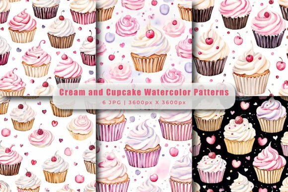 Cream and Cupcake Watercolor Patterns