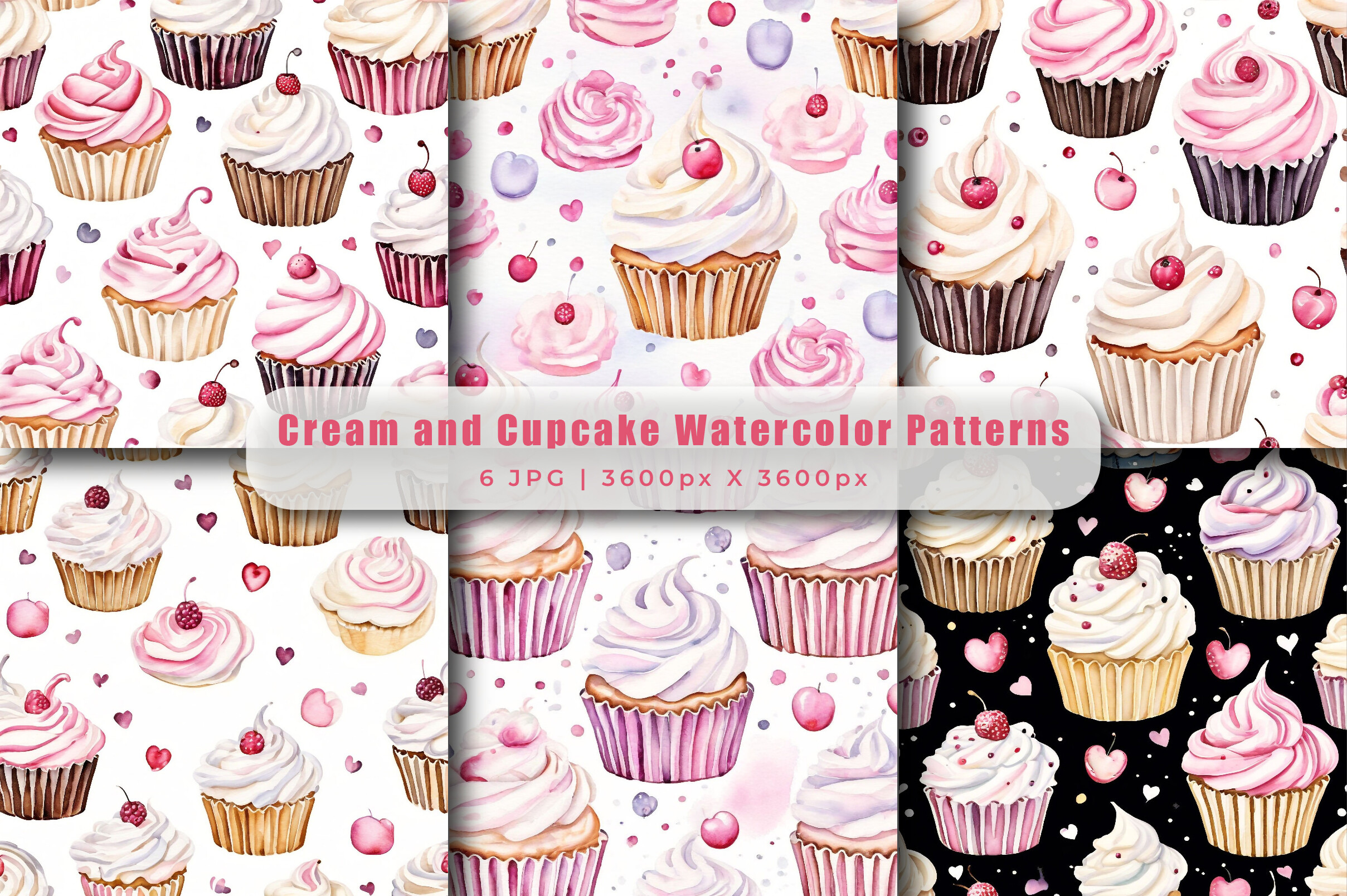 Cream and Cupcake Watercolor Patterns