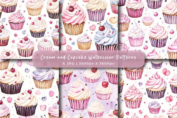 Cream and Cupcake Watercolor Patterns
