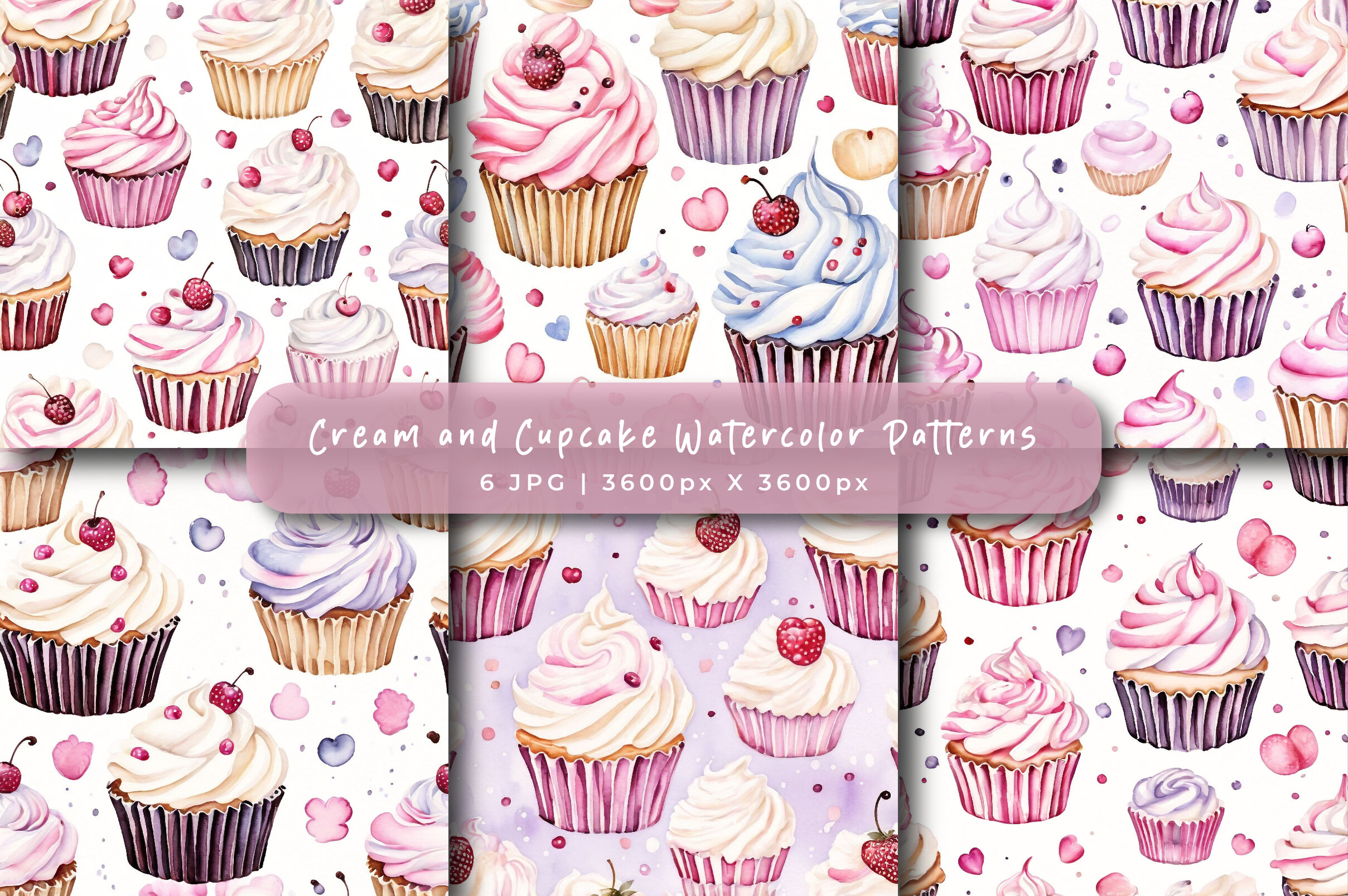 Cream and Cupcake Watercolor Patterns