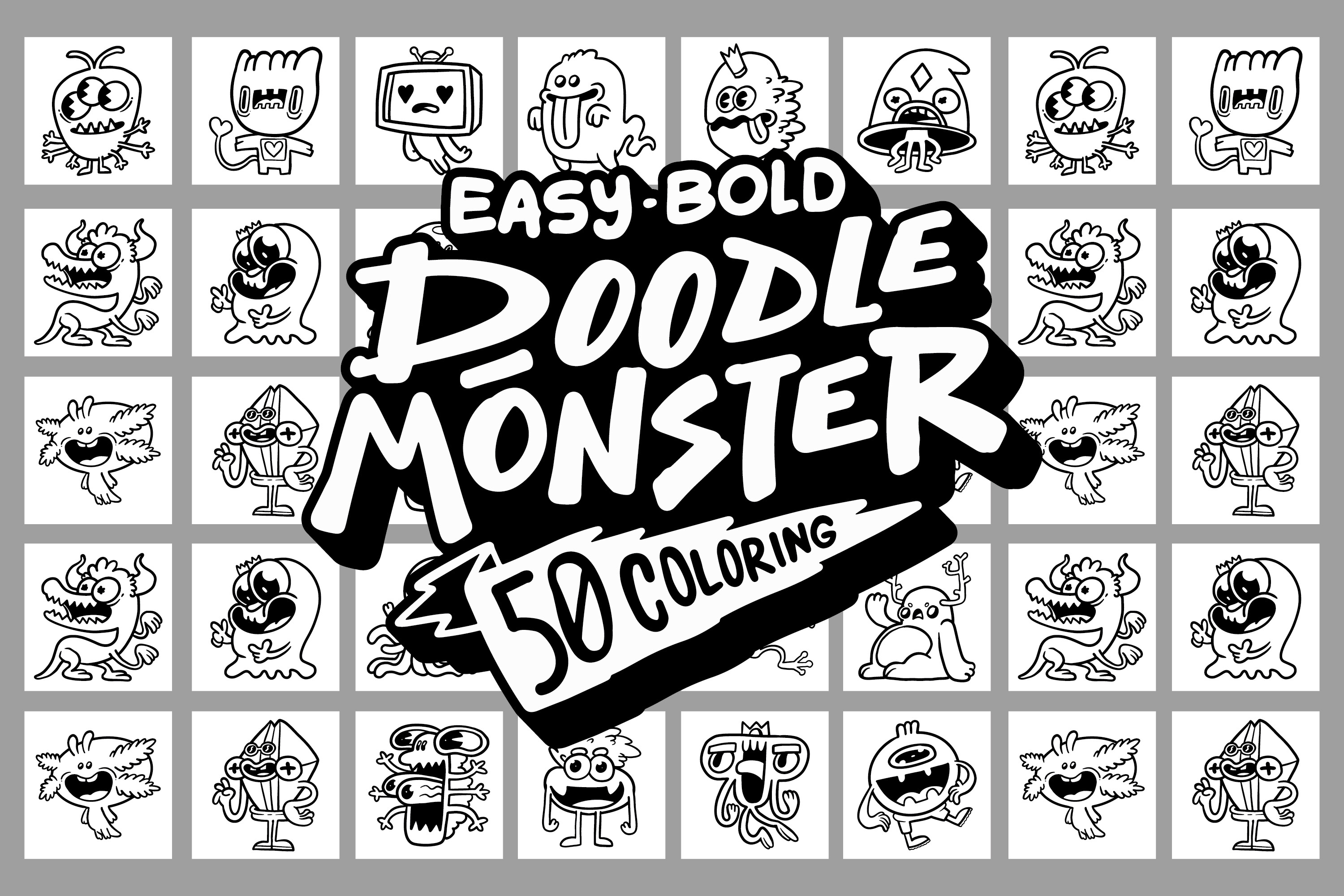 EASY BOLD DOODLE MOSTER COLORING PAGES