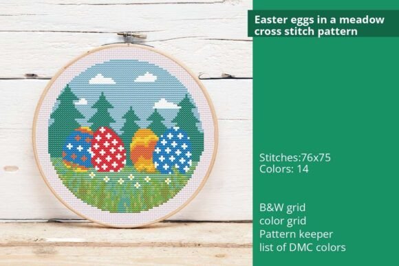 Easter Eggs in a Meadow Cross Stitch