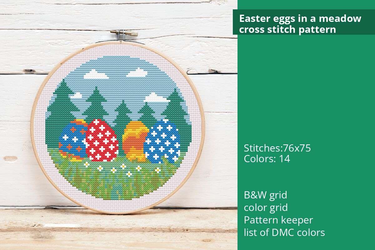 Easter Eggs in a Meadow Cross Stitch