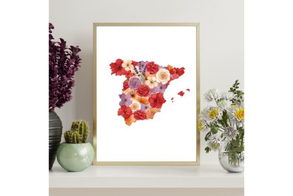 Floral Spain Map Printable Art