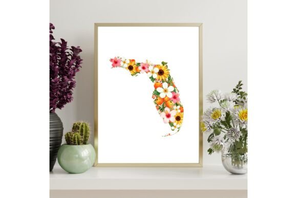 Florida Floral State Outline Wall Art