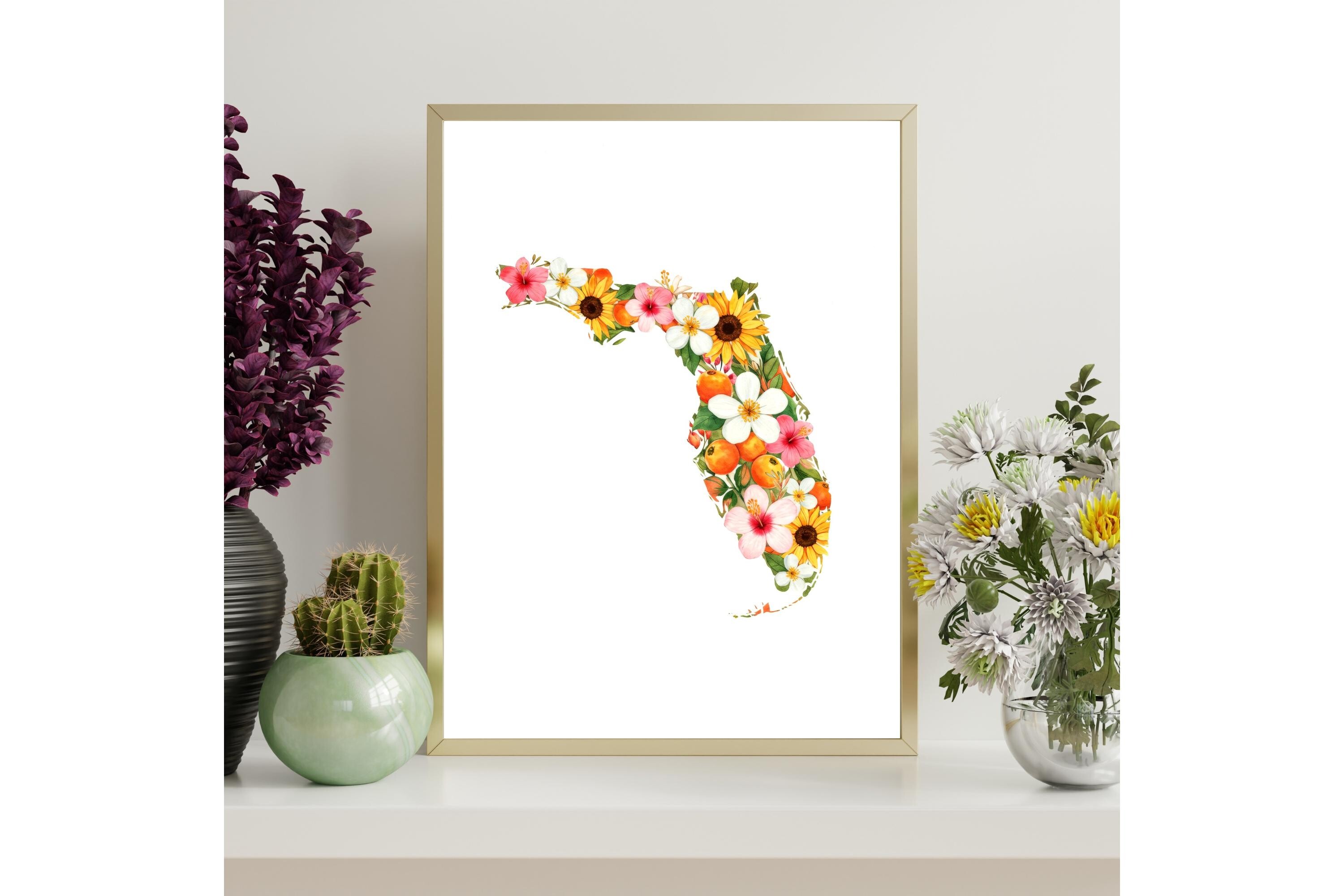 Florida Floral State Outline Wall Art
