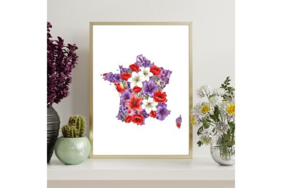France Floral Map Printable Wall Art