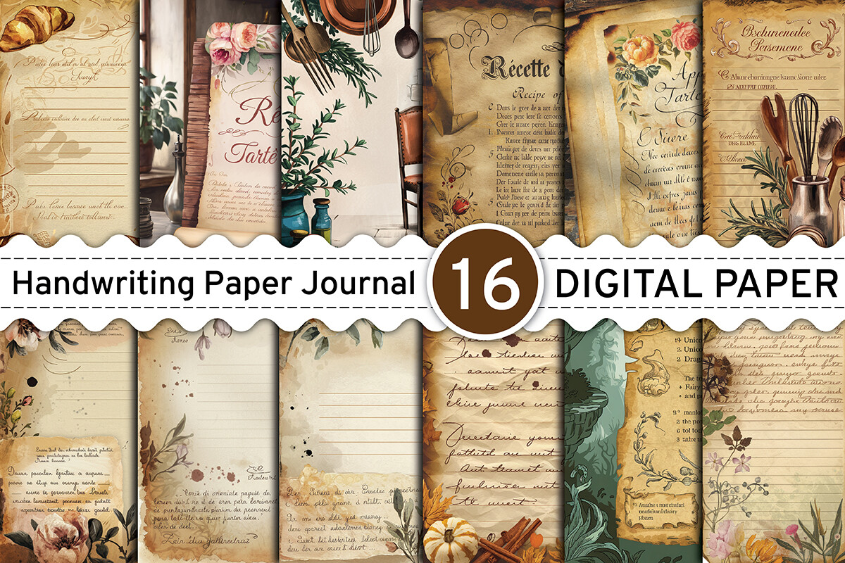 Handwriting Paper Junk Journal Papers Graphic by design studio3 ...