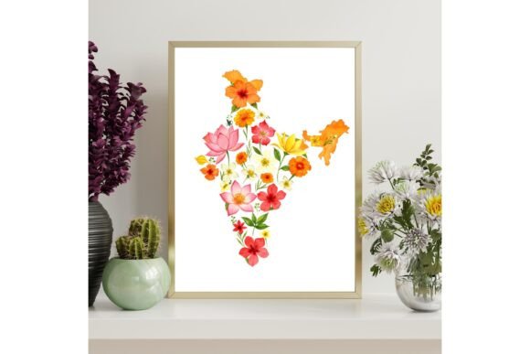 India Floral Map Printable Wall Art