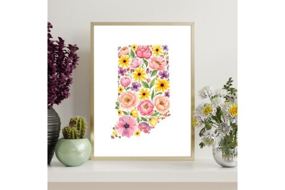 Indiana Floral Map Printable Wall Art