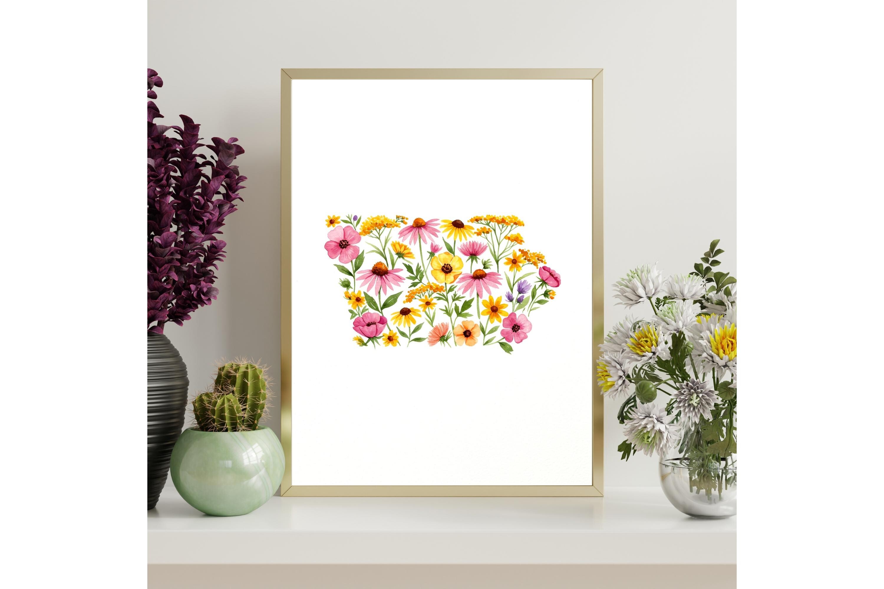 Iowa Floral Map Printable Wall Art