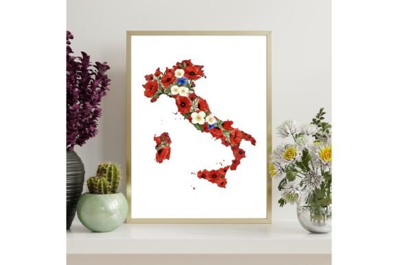 Italy Floral Map Printable Wall Art
