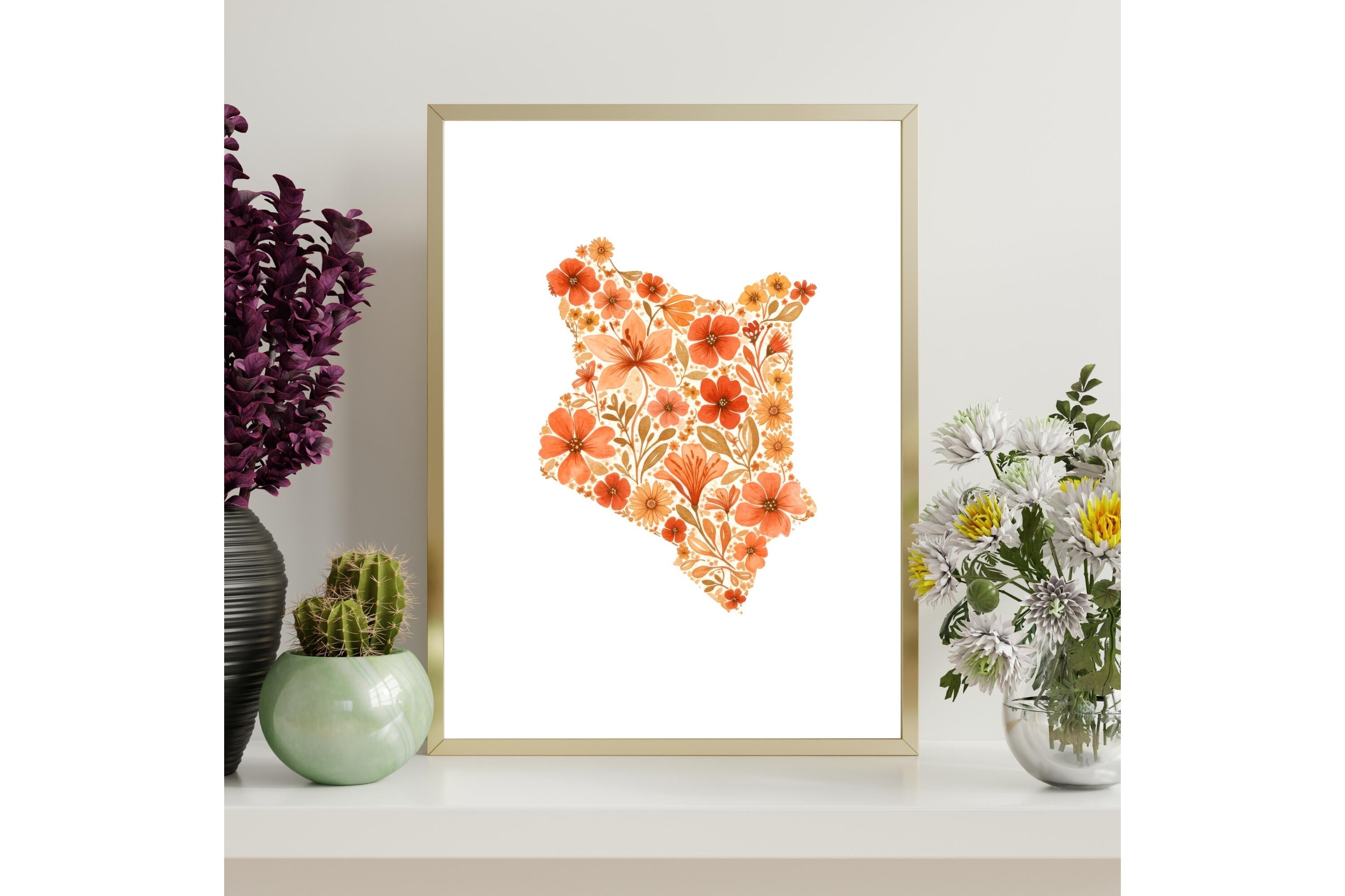 Kenya Floral Map Printable Wall Art
