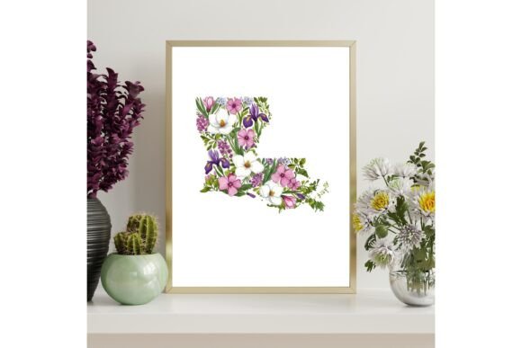 Louisiana Floral Map Wall Art