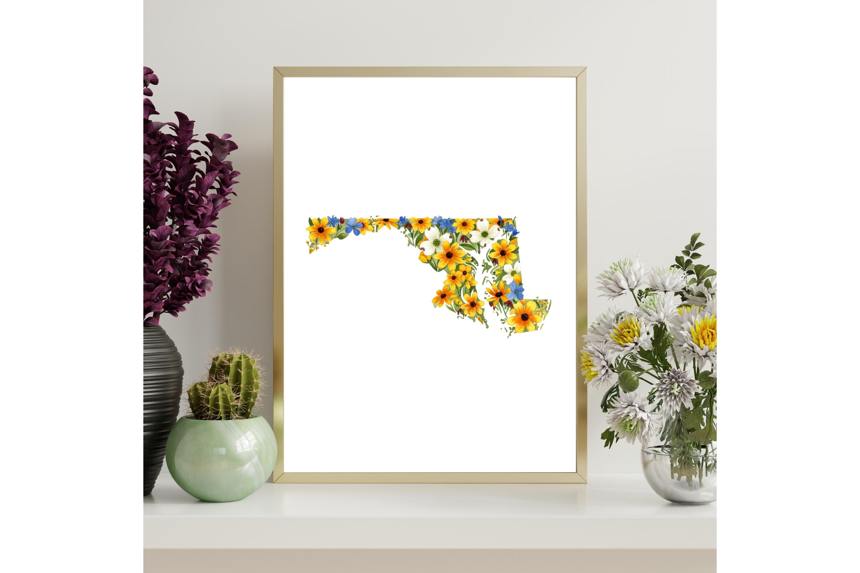 Maryland Floral Map Printable Wall Art