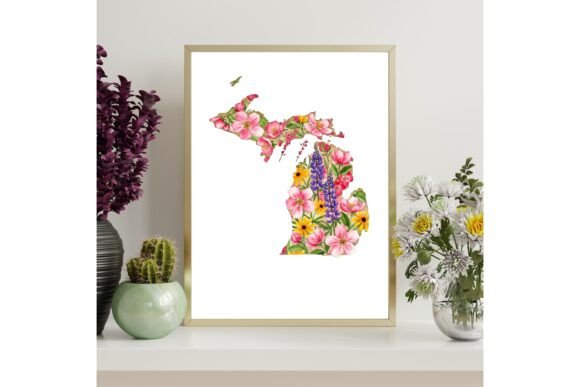 Michigan Floral Map Printable Wall Art