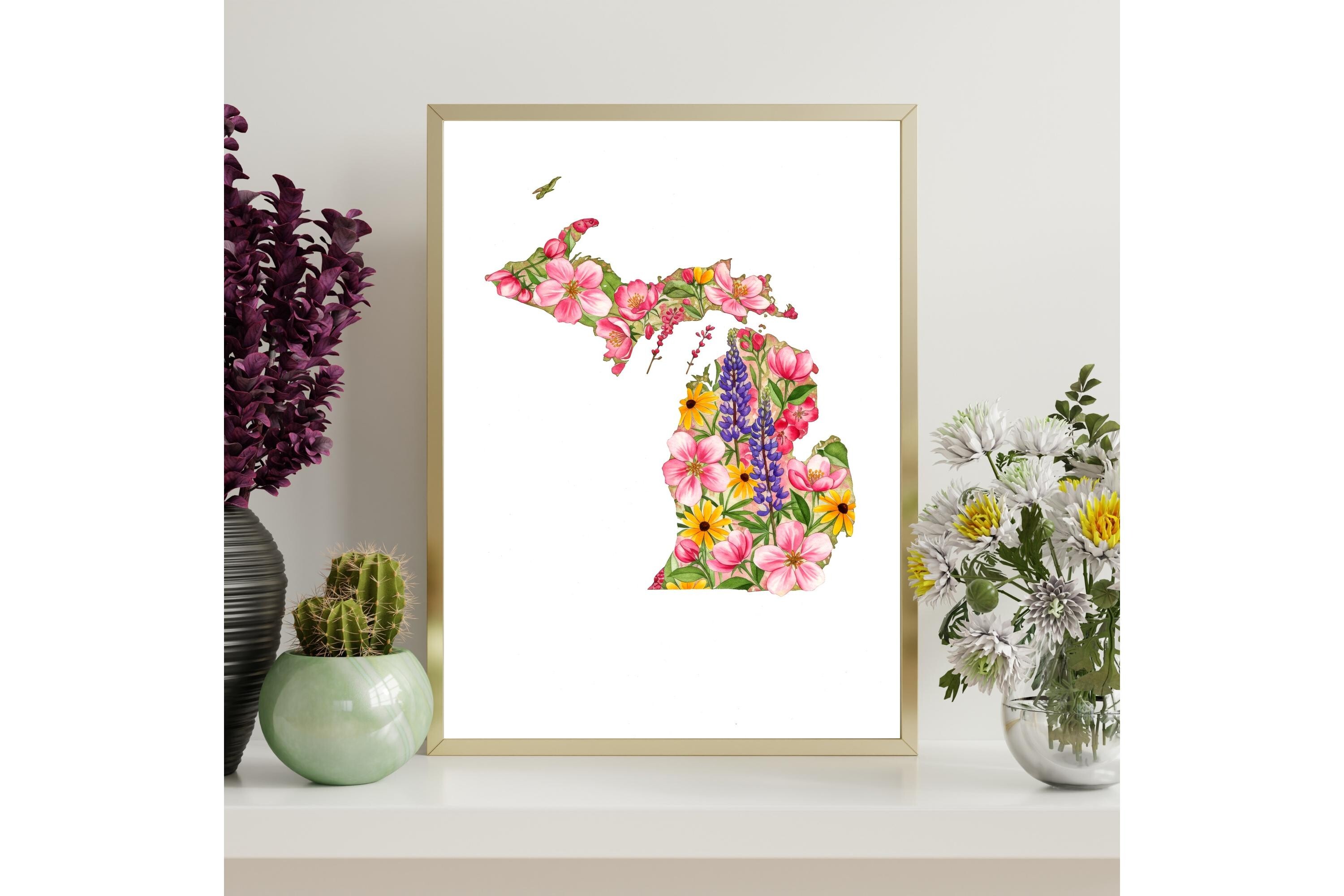 Michigan Floral Map Printable Wall Art