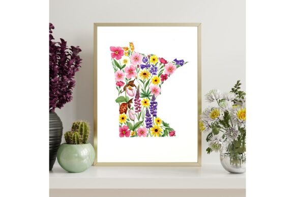 Minnesota Floral Map Printable Wall Art