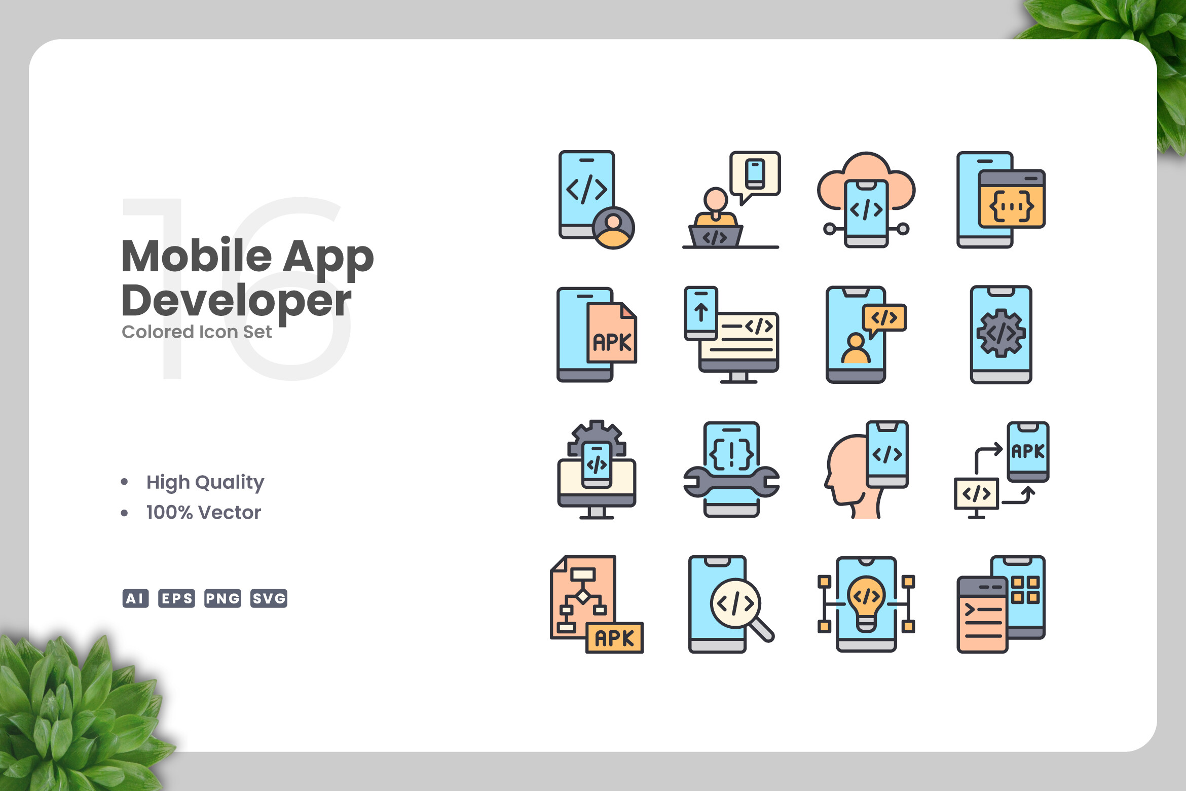Mobile App Developer Colored Icons Graphic by upnowgraphic · Creative ...