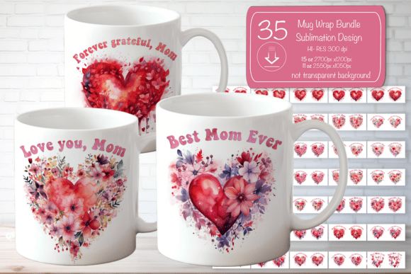 Mothers Day Mug Wrap Sublimation Bundle Graphics