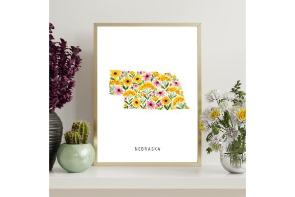 Nebraska Floral Map Wall Art