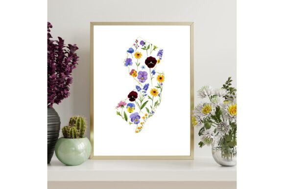 New Jersey Floral Map Printable Wall Art